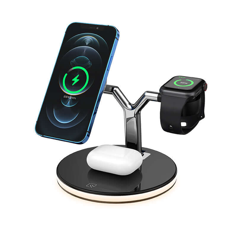 Compatible with Apple, 3 In 1 Magnetic Wireless Charger 15W Fast Charging Station For Magsafe Chargers with phone, watch, and AirPods.