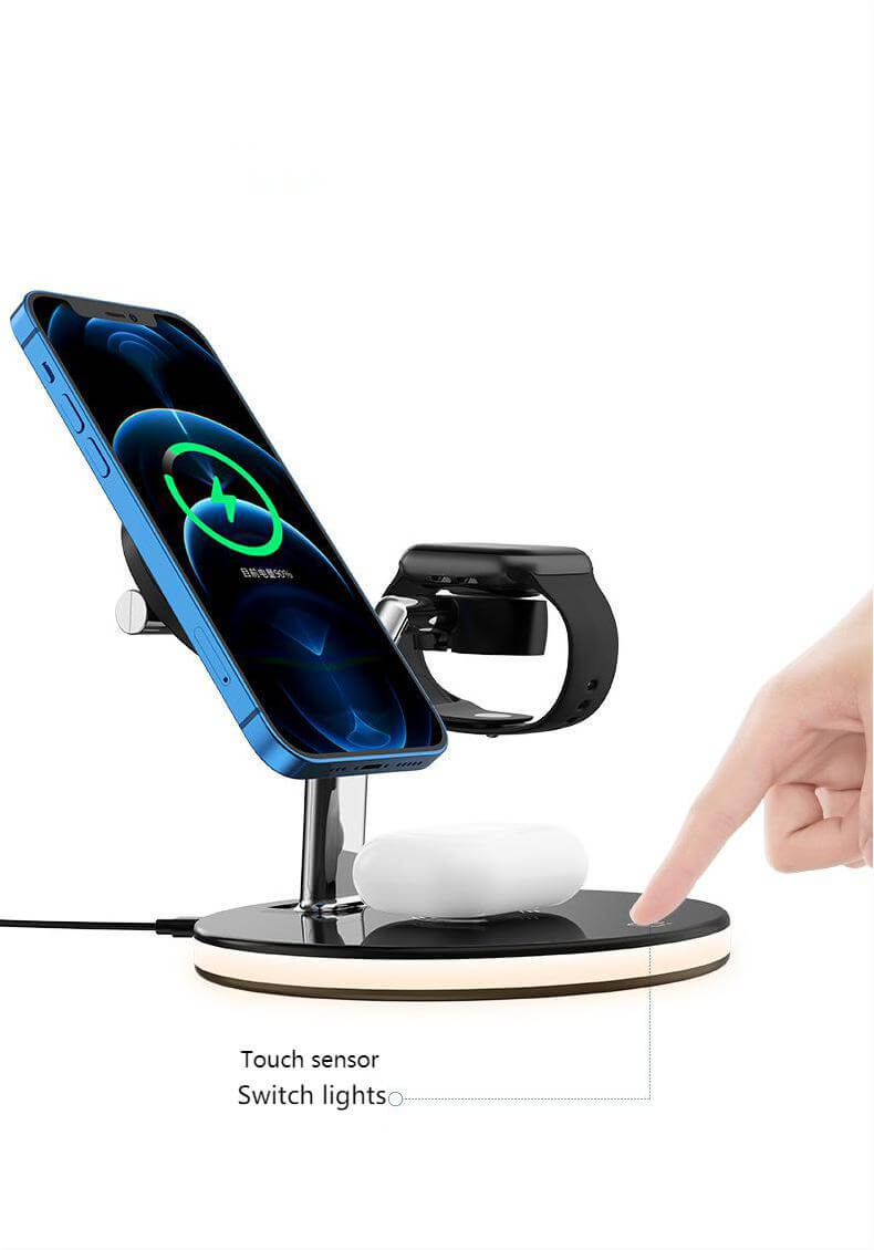 Compatible with Apple, 3 In 1 Magnetic Wireless Charger 15W Fast Charging Station For Magsafe Chargers with touch sensor features.