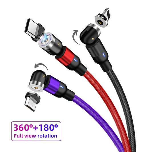 Magnetic Rotating Charging Cable - 540° & 180° Bendable Suction Three-in-One Magnetic Data Cable