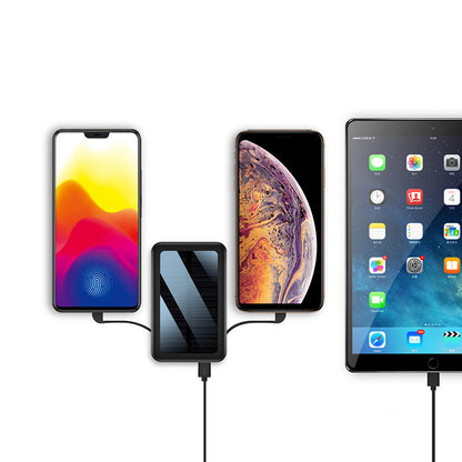 Square Aluminum Solar Power Bank with Cable - Portable & Efficient Charging