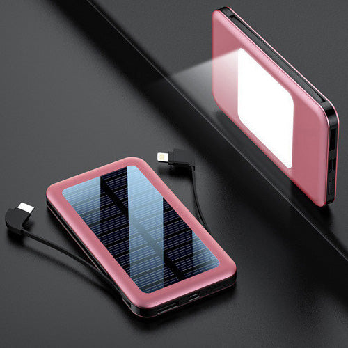 Square Aluminum Solar Power Bank with Cable - Portable & Efficient Charging