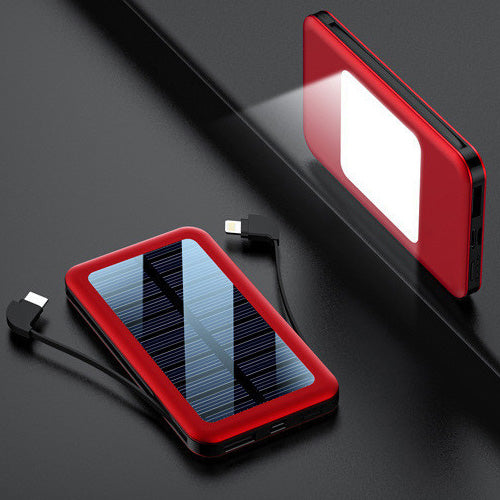 Square Aluminum Solar Power Bank with Cable - Portable & Efficient Charging