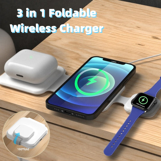 3 in 1 Magnetic Foldable Charger - Multi-Device Wireless Charging Station for Cell Phones and Gadgets