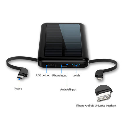Square Aluminum Solar Power Bank with Cable - Portable & Efficient Charging