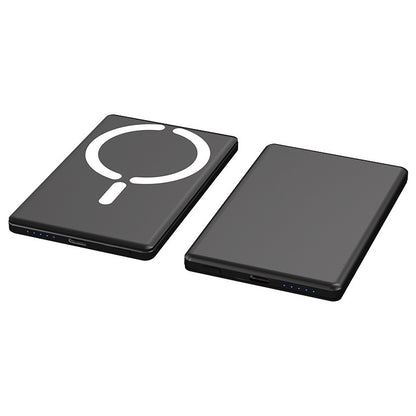 Pair of dark gray, ultra-thin magnetic power banks, one featuring a white alignment ring symbol.