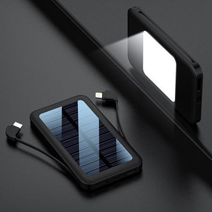 Square Aluminum Solar Power Bank with Cable - Portable & Efficient Charging