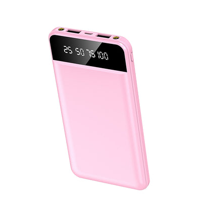 1Pc 10000mAh Portable Power Bank Ultra Slim Charger External Battery Pack with 2 USB Output Ports, Charging Cable, LED Flashlight Compatible with iPhone 15 and More