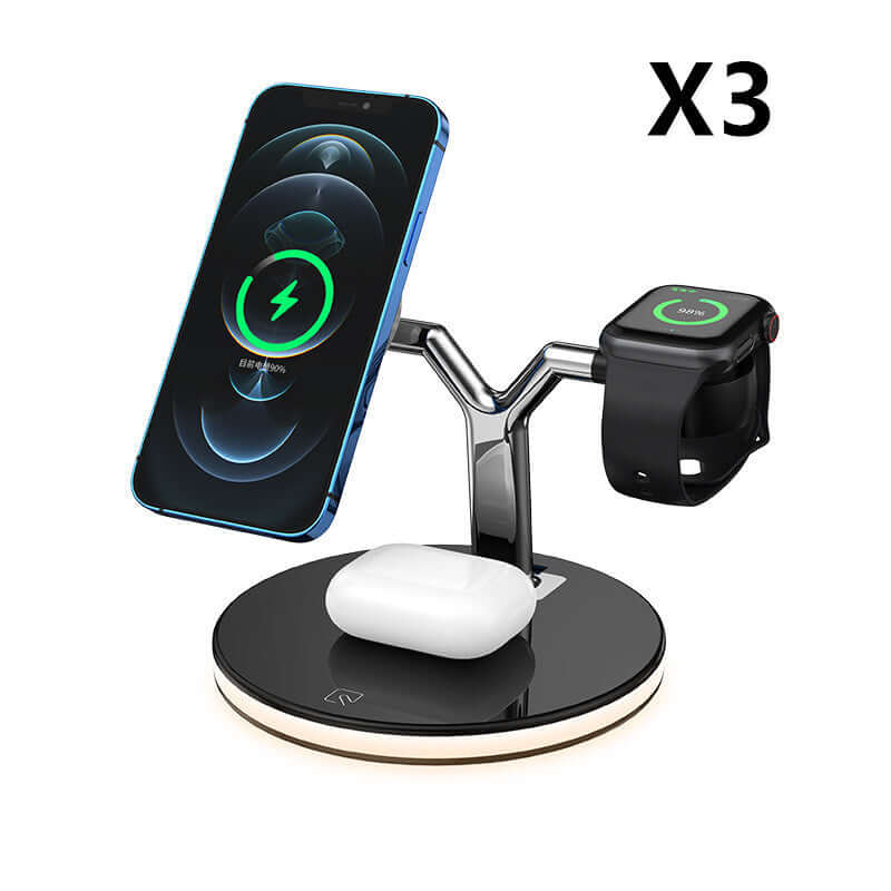 Compatible with Apple, 3 In 1 Magnetic Wireless Charger 15W Fast Charging Station For Magsafe Chargers with phone, watch, and AirPods.