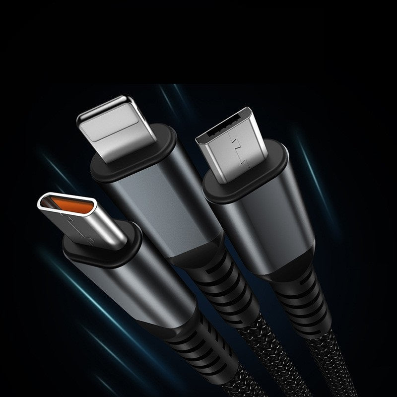 Multifunctional 100W Fast Charge Data Cable - One-to-Three Charging Solution